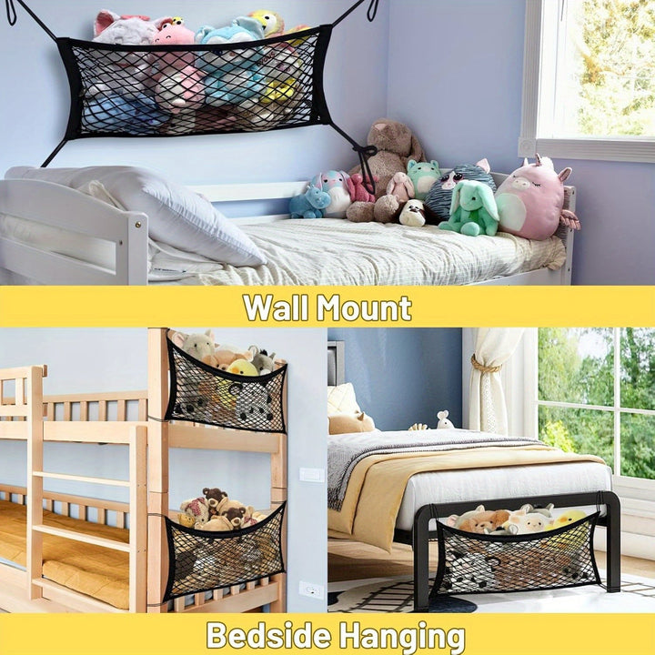 2 Piezas de Red Organizadora para Juguetes de Peluche, Diseño Elástico Montado en Pared con Ajuste, Decoración Hogareña y Almacenamiento de Malla para Muñecas junto a la Cama o Cabecera