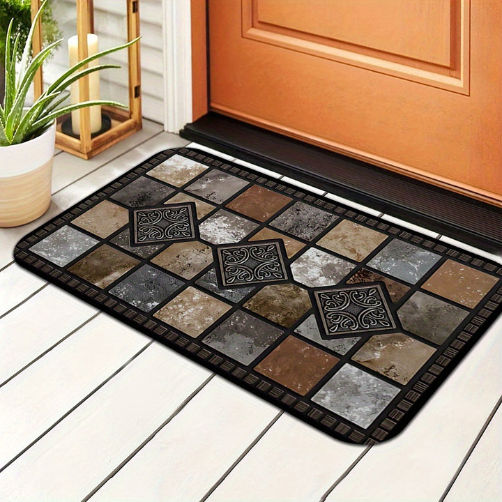 1 alfombra de entrada antideslizante lavable, felpudo de bienvenida con diseño de piedra roja y azulejos, lavable a máquina, resistente, varios tamaños para hogar, jardín y salas, decoración rústica