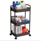 Carro de Almacenamiento Rodante de 3 Niveles con Ruedas - Organizador Compacto Multiusos para Cocina, Baño y Dormitorio - Diseño Fácil de Mover con Mango Flexible, Estantería Ahorradora de Espacio, Carrito de Baño, Construcción Robusta, Estantes
