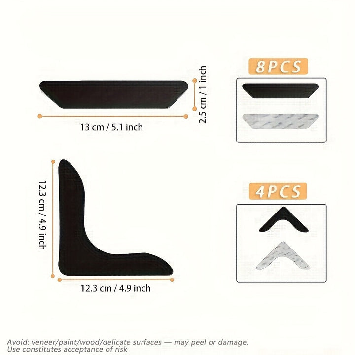 12pcs Sujetadores de Alfombras Antideslizantes Premium - Negro, Ideales para Salón, Comedor y Baño - Evita Deslizamientos y Bordes que se Enrollan