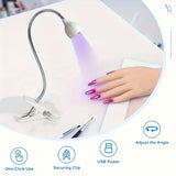 Secadora y pulidora de uñas flexible con cuello de ganso, alimentada por USB - Herramienta fácil de cuidado de uñas para el hogar, sin batería, sin alcohol, perfecta para salón y uso en casa, equipo profesional para manicura, accesorios para uñas con luz