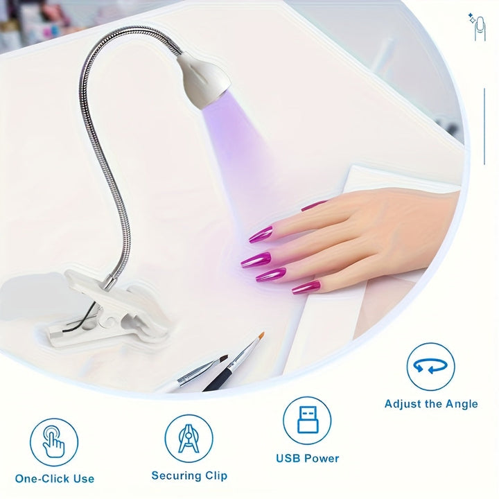 Secadora y pulidora de uñas flexible con cuello de ganso, alimentada por USB - Herramienta fácil de cuidado de uñas para el hogar, sin batería, sin alcohol, perfecta para salón y uso en casa, equipo profesional para manicura, accesorios para uñas con luz