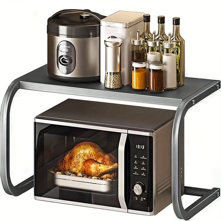 1pc Estantería de metal en forma de C para cocina con microondas integrado - Organizador de espacio para electrodomésticos, botellas y elementos de cocción, estantería de mostrador | Estantería de cocina moderna | Construcción de metal, estantería de alm