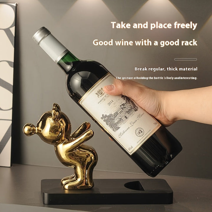 Adorno de Estante para Vino de Metal Creativo y de Alta Gama con Oso Violento, Acabado Pulido, Diseño de Fila Expositiva, Armario de Vinos para Sala de Estar, Mesa de Entrada del Hogar, Arreglo de Mueble de Televisión