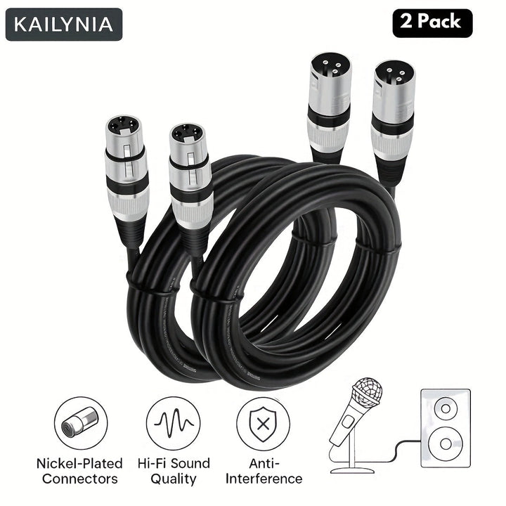 2 Piezas de Cable XLR Profesional KAILYNIA 3 Pines, Macho a Hembra, Cables Blindados para Estudio, Micrófono a Mezclador, Podcasting y Altavoces Activos - Varios Longitudes Disponibles
