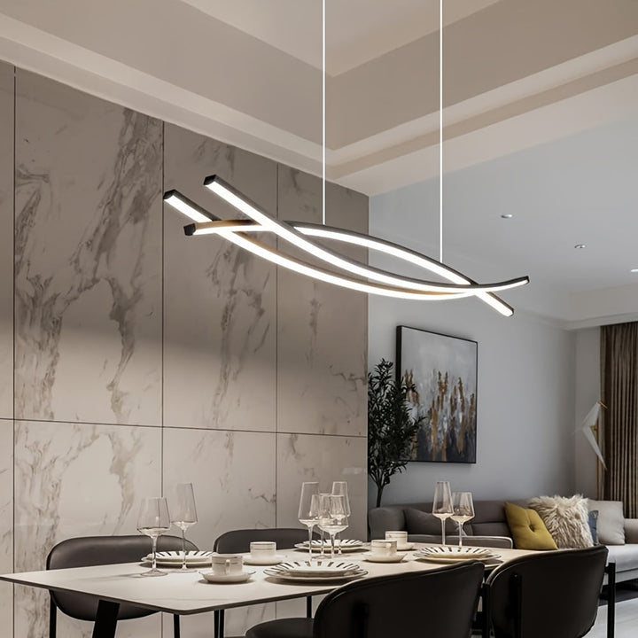 Linterna Colgante Lineal, Lámpara de Techo LED Regulable, Araña Moderna Curva para Comedor