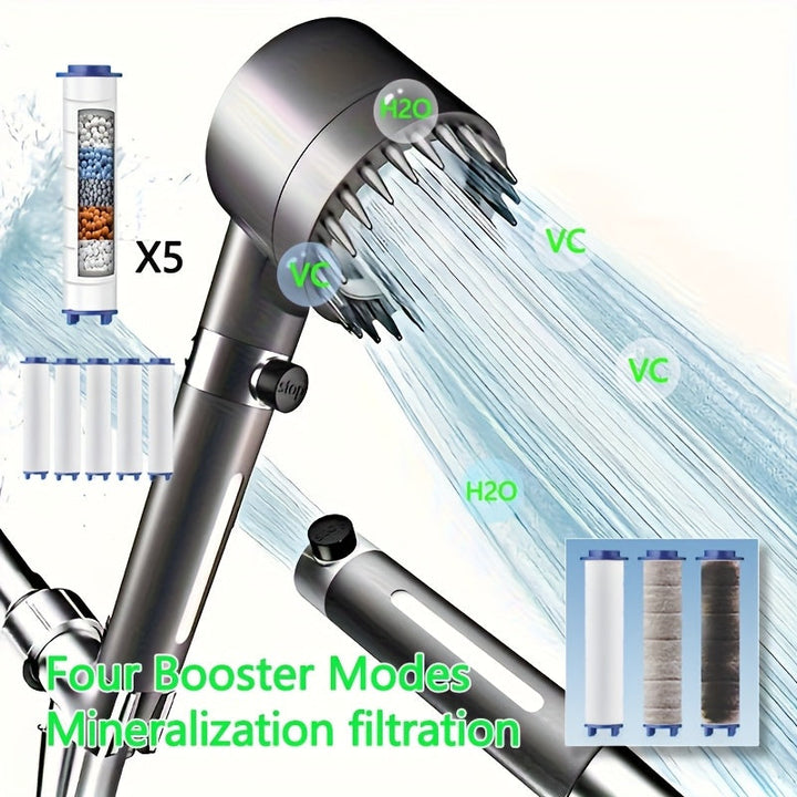 Juego de 4 Cabezales de Ducha de Alta Presión con 5 Cartuchos Filtrantes, Cabezal de Ducha con Filtro Extraíble y Ahorro de Agua, Cabezal de Ducha Portátil con Presión Alta