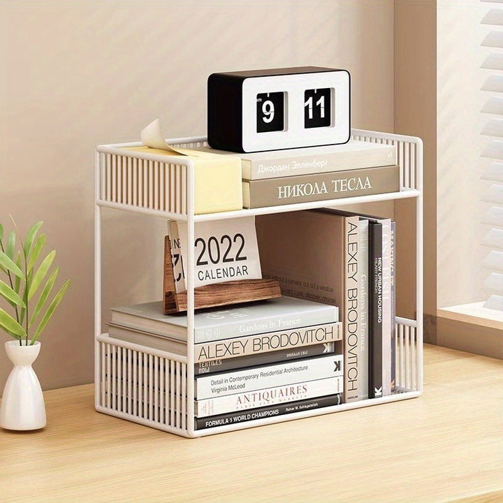 1 unidad Organizador de escritorio de metal moderno, estantería de almacenamiento abierto de varios niveles para suministros de oficina, libros, bocadillos de cocina, no requiere electricidad, construcción de metal duradera