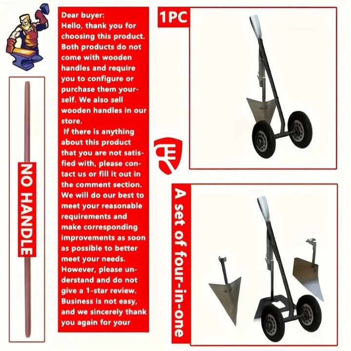 Herramienta manual de granja 3 en 1 para todas las estaciones - Cuchara de jardín de metal de alta resistencia, diseño ergonómico anti-rust, tracción de cuatro ruedas para suelos duros, máquina portátil para la eliminación de malezas y suelta para jardin