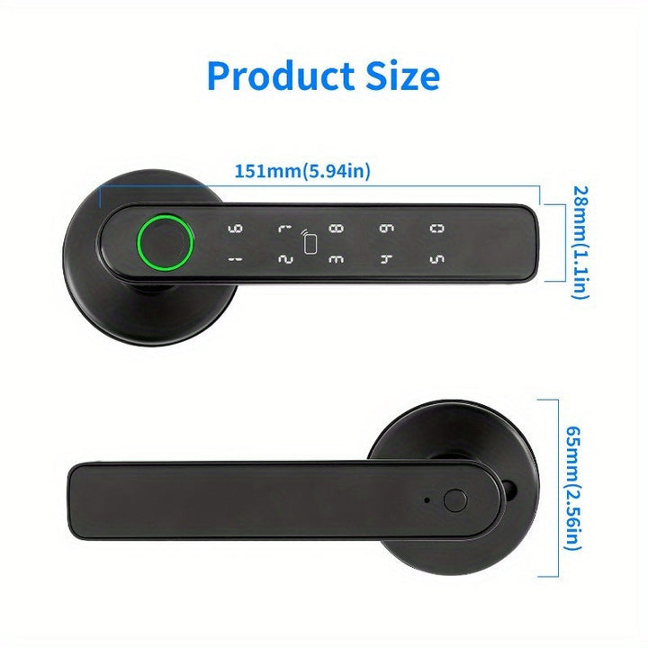 Cerradura inteligente biométrica 5 en 1 con huella digital, entrada sin llave, compatible con app, tarjeta IC, contraseña y llave, 99% de precisión, inalámbrica, acabado negro en aleación de zinc, alimentada por batería con carga USB, sin necesidad de ca