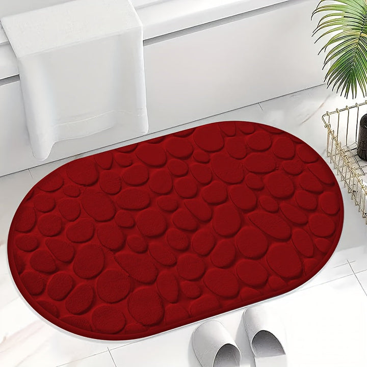 1pc Alfombra de Baño Ovalada con Patrón de Guijarros, Absorbente y Antideslizante, Alfombra de Pies Suave y Cómoda, Poliéster, Suministros de Baño Ideales, Alfombra de Bañera de Lujo, Ducha - Accesorios de Decoración para el Hogar