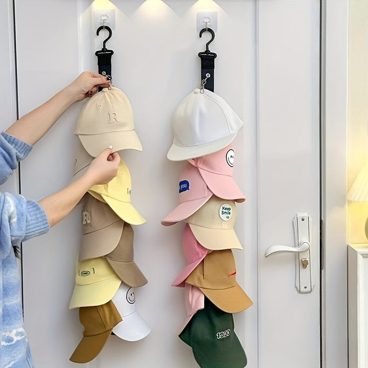Gancho organizador de sombreros de acero inoxidable con 8 pinzas - Capacidad para 16 gorras de béisbol - Almacenamiento de ropa de verano, decoración estival, gancho sin energía para hogares y armarios, ideal para RV