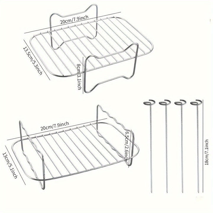 6pcs Accesorios para Freidora de Aire de Doble Cesta para Ninja DZ201 Foodi y Otros Freidoras de Aire DualZone de 8QT-10QT, Incluye Juego de Rejillas para Freidora de Aire - 2 rejillas y juego de 4 brochetas