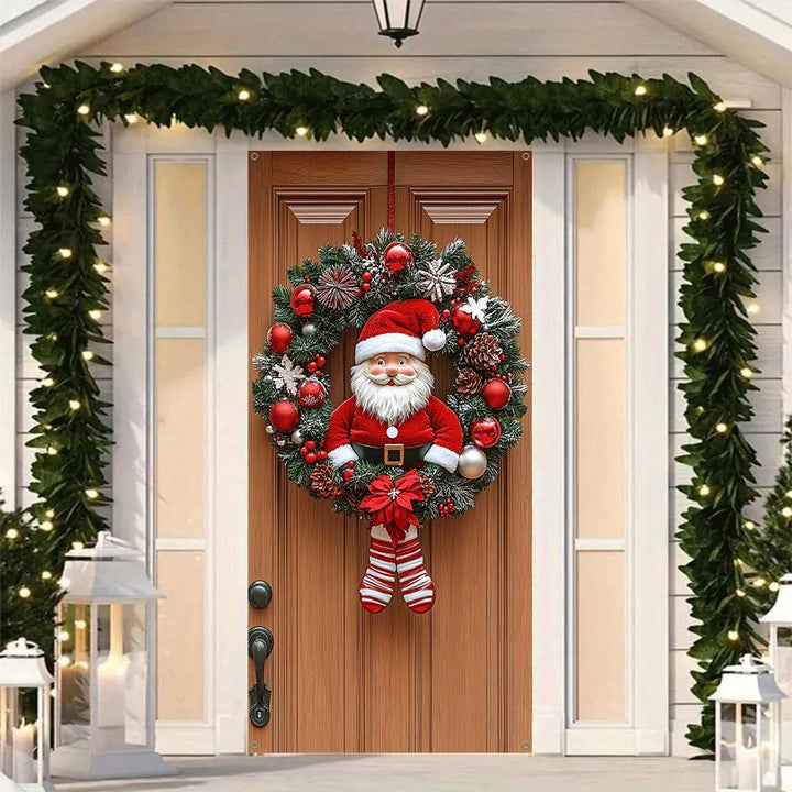 Decoraciones de Navidad - Elegantes cortinas de puerta de Navidad con corona de Papá Noel, decoraciones festivas para porche, material de poliéster, estilo contemporáneo, lavables a máquina, adecuadas para varios tipos de habitaciones.