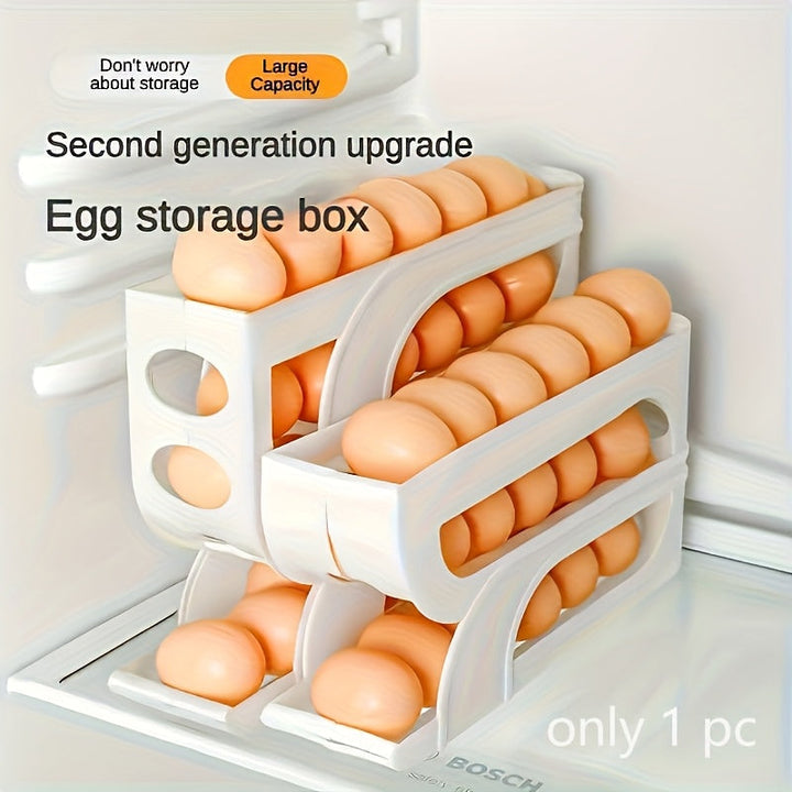 1pc Organizador de Huevos Ahorrador de Espacio con Rodillos Automáticos - Caja para Refrigerador Resistente, Sin Montaje Necesario, Adecuado para Puerta Lateral/Estante - Ideal para Hogar, Cocina o Uso Comercial, Diseño Compacto y Construcción Robusta, P
