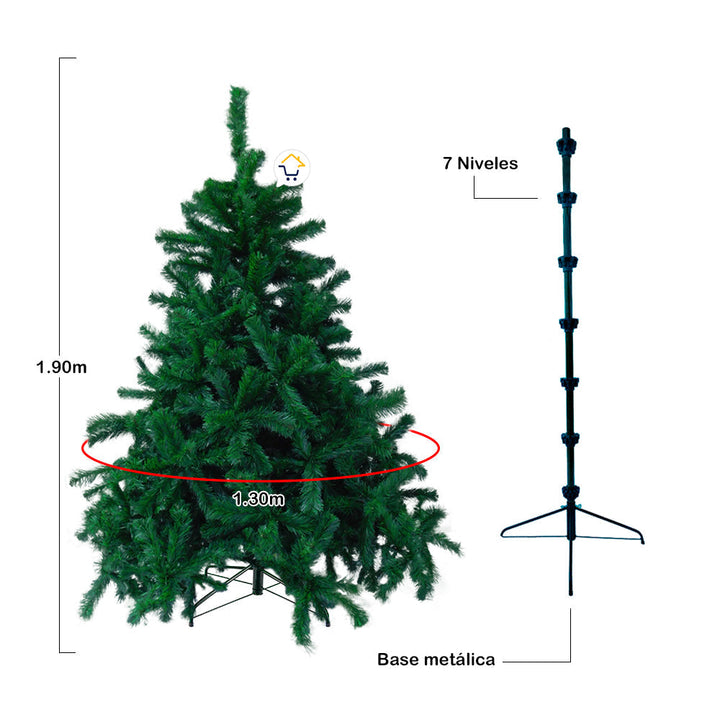 Árbol Navidad Singapur Tupido 1.90m 780 Ramas + Estrella + Luces + Bolas De Regalo SIN190
