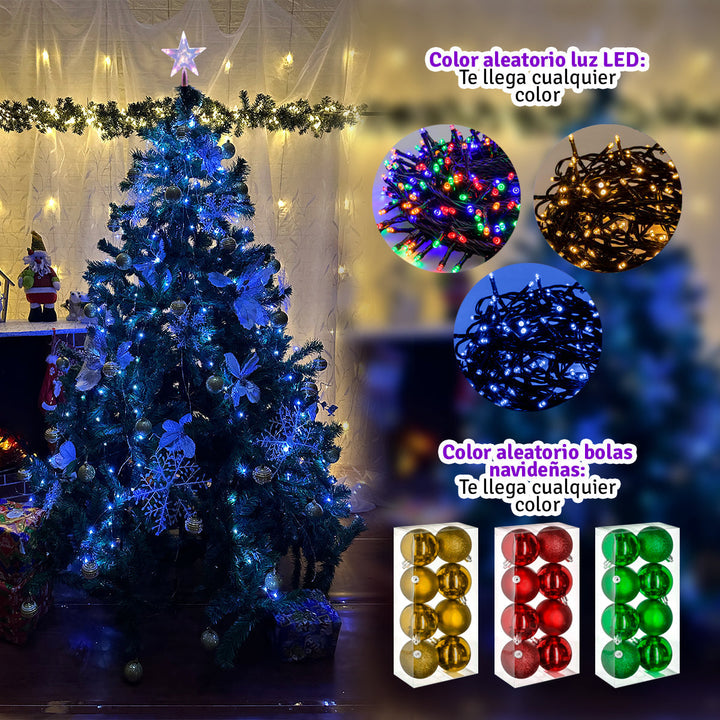 Árbol Navidad Singapur Tupido 2.10m 1.060 Ramas + Estrella + Luces + Bolas De Regalo SIN210