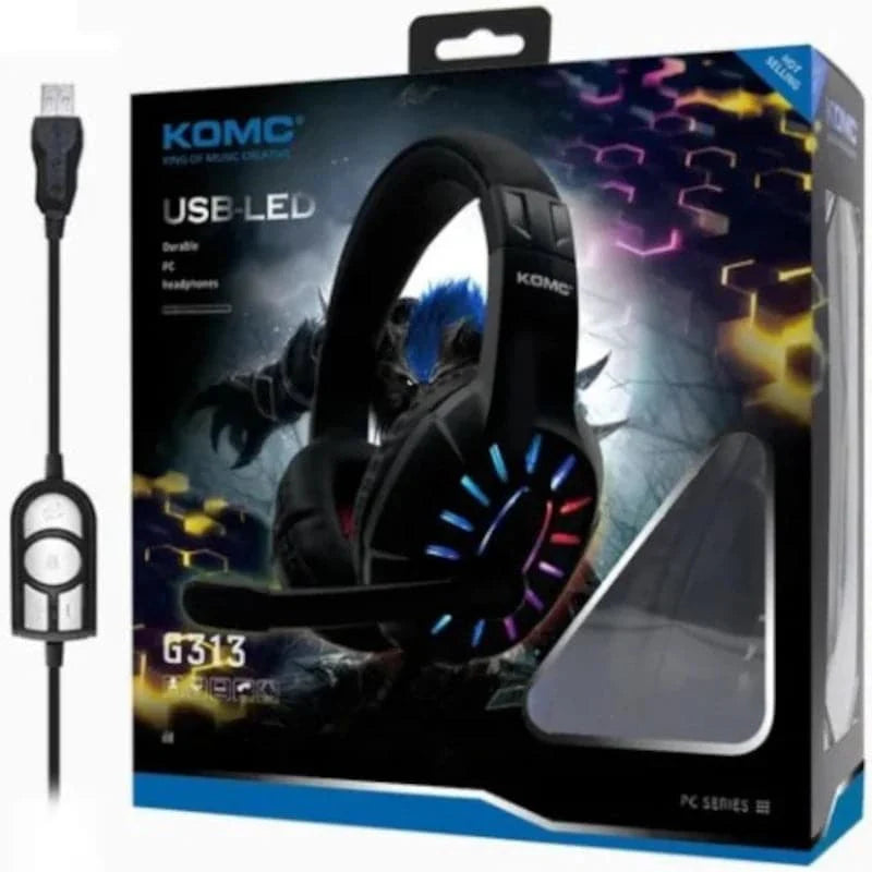 Audífonos diadema Gamer Komc G313 USB con micrófono y luces Led