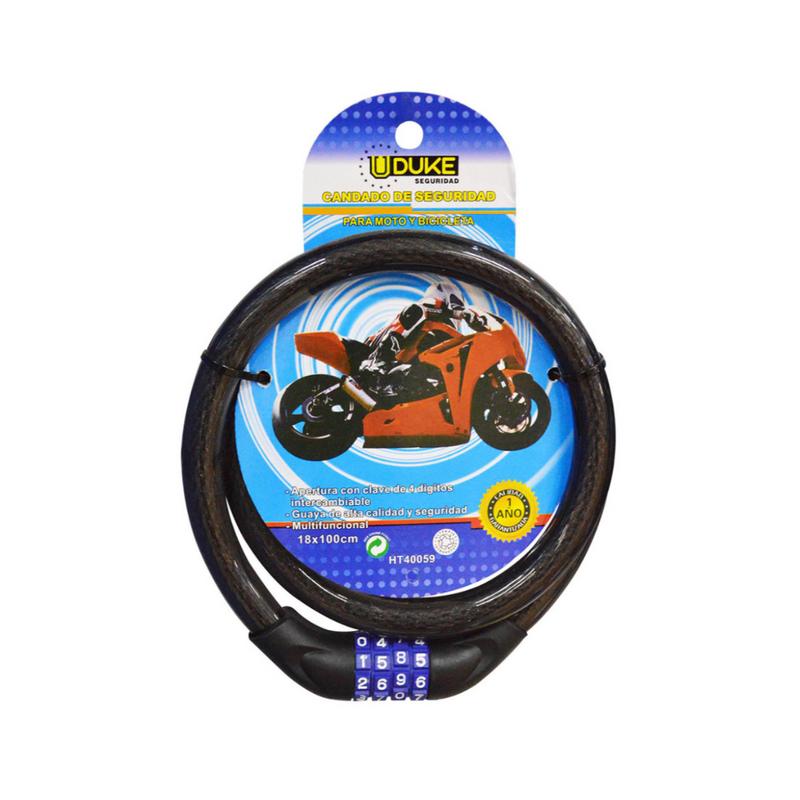 CANDADO MOTO CLAVE UDUKE 4 DIGITOS HT40059