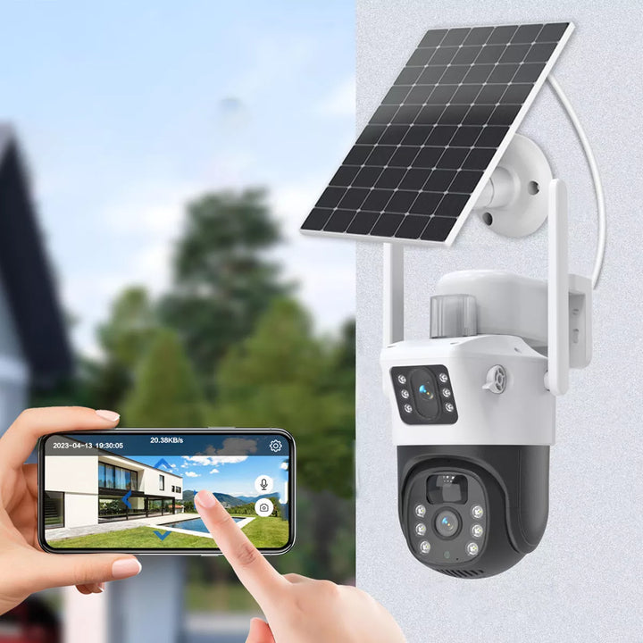 Cámara De Seguridad Exterior Doble Lente Wifi Con Panel Solar YW09
