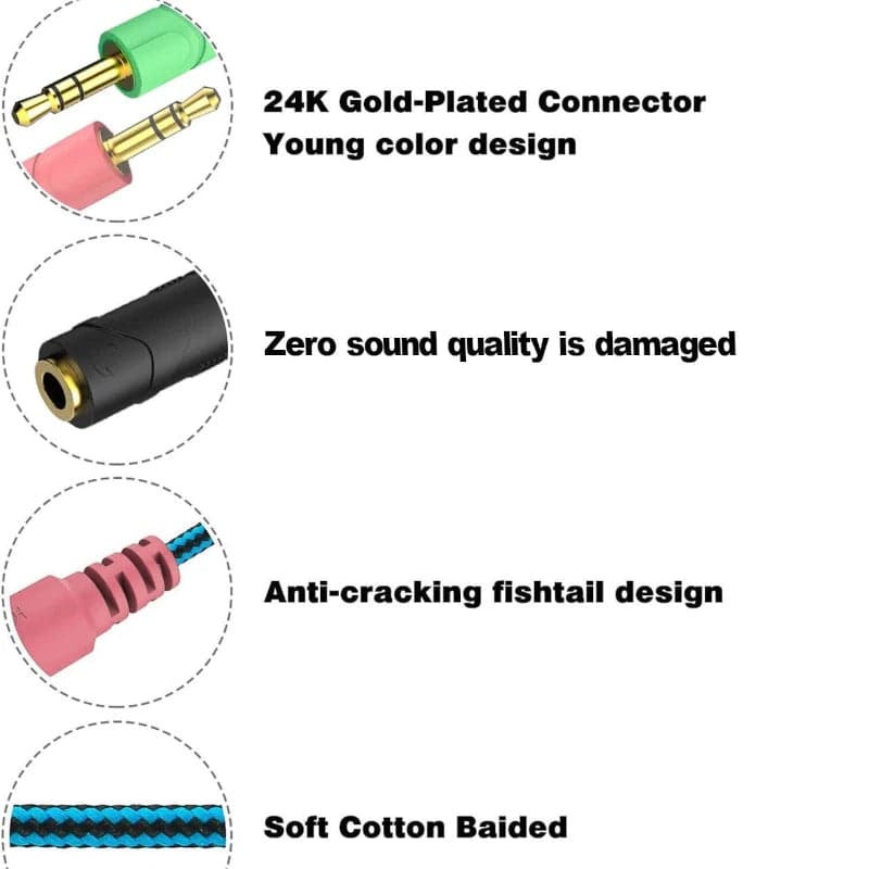 Cable adaptador convertidor Plug 3.5 audio y micrófono 1 a 2