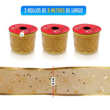 Cinta de Malla Navideña Metalizada x3 Rollos 9 m Dorado 6246D