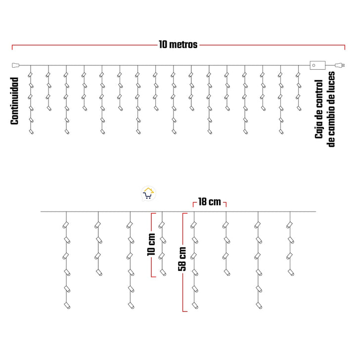 Cortina LED Intercalada 10 Metros 360 LED Decoración Navidad Fucsia LED360L