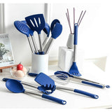 Set 12 Utensilios De Cocina Silicona Resistente Calor Azul