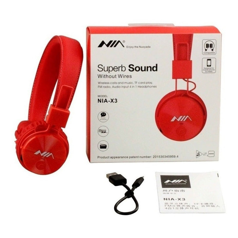 Audifono Bluetooth Nia Original X3 Micro, Sd Radio Rojos