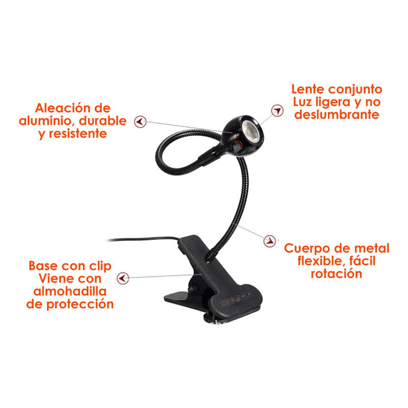 Uv Clipon Lampara Uv Led De Secado De Uñas Brazo Flexible Y Clip Color Negra/ Silver 5v