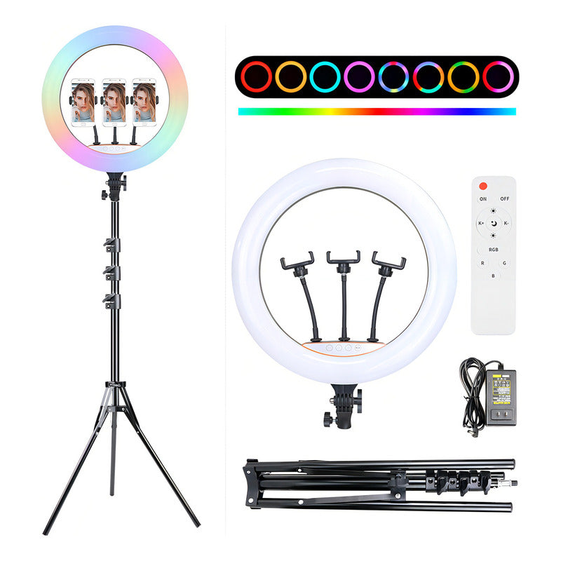 Aro De Luz 45 Cm Rgb Led Trípode Profesional Control Remoto Color De La Estructura Negro