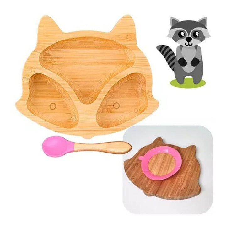 Plato Bambu Antideslizante Con Cuchara Bebés Zorro