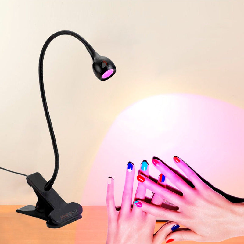 Uv Clipon Lampara Uv Led De Secado De Uñas Brazo Flexible Y Clip Color Negra/ Silver 5v