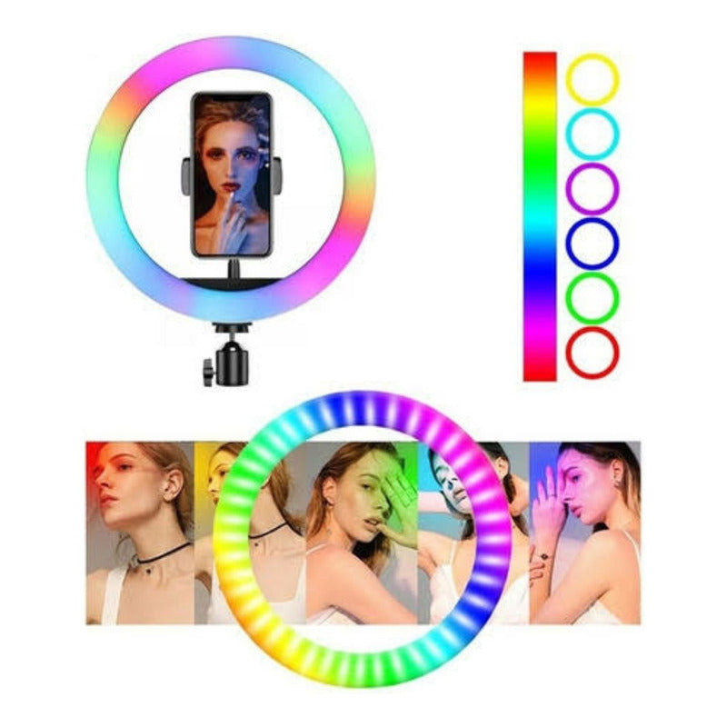 Aro Led Multicolor 10 Pulgadas + Tripie 2 + Soporte Celular