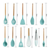 Set De Utensilios De Cocina En Silicona Madera Por 12 Verde