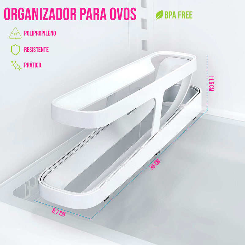 Organizador De Bandejas Dispensadoras Enrollables Para Huevos, Hasta 14 Unidades, En Color Blanco