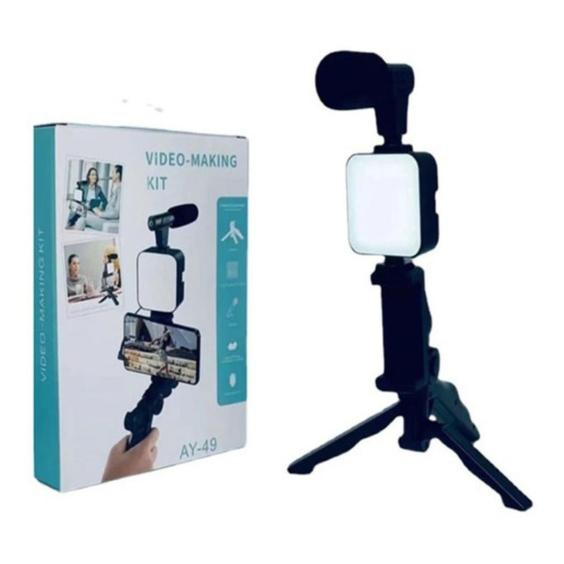 Kit De Video Portátil Con Micrófono Y Luz Led + Trípode