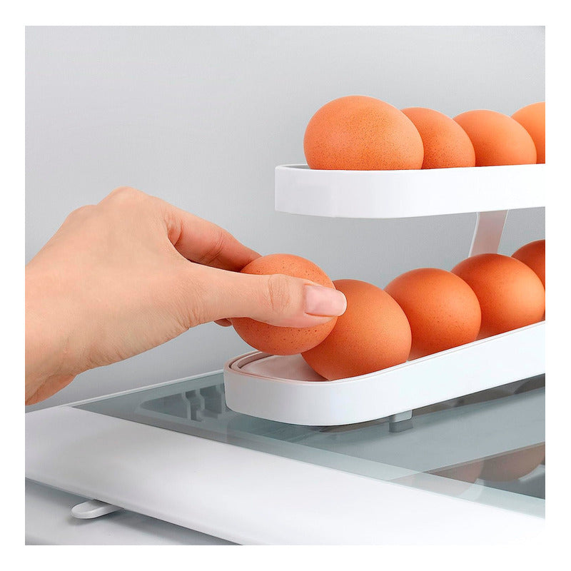 Organizador De Bandejas Dispensadoras Enrollables Para Huevos, Hasta 14 Unidades, En Color Blanco