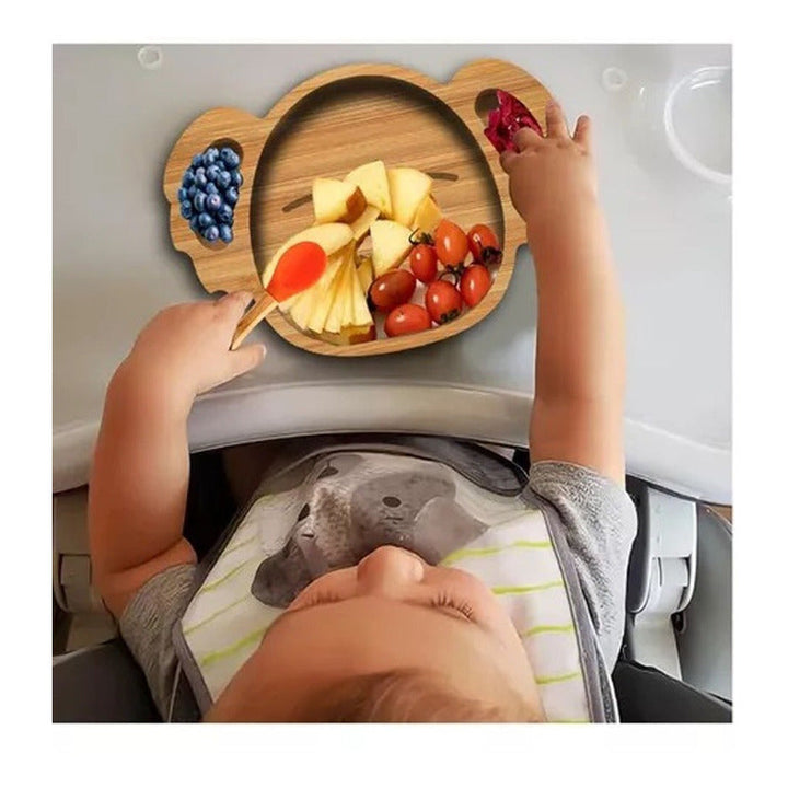 Plato Bambu Antideslizante Con Cuchara Bebés Koala