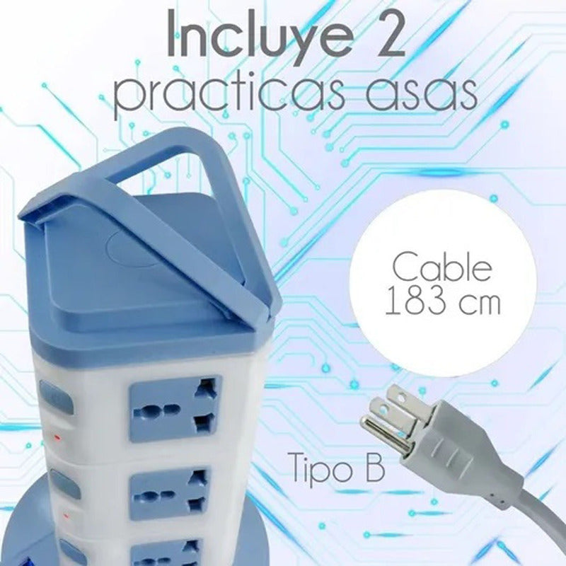 Torre Multitoma Corriente 3 Niveles 3 Usb X 12 Tomas 2500w