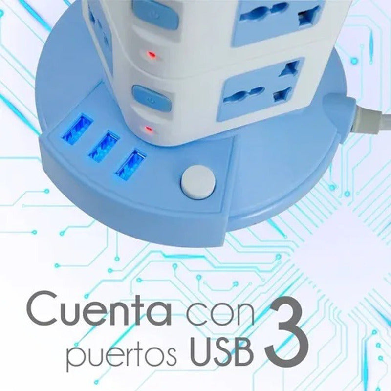 Torre Multitoma Corriente 3 Niveles 3 Usb X 12 Tomas 2500w