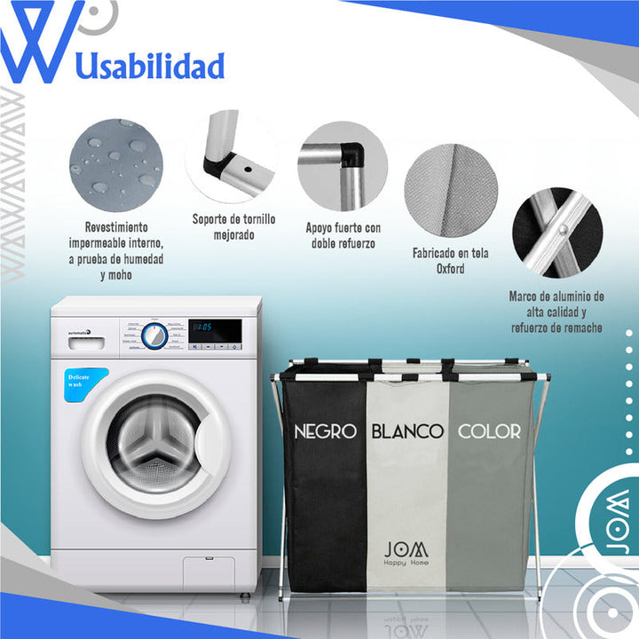 Cesta Cesto Canasta De Ropa Sucia Triple Compartimiento