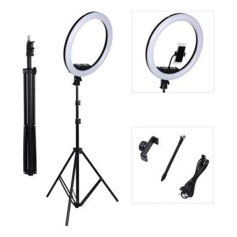 Aro Luz Led Para Fotografia Y Video 33 Cm Con Tripode 2.20 M Color De La Estructura Negro