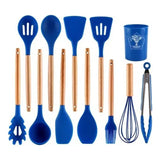 Set 12 Utensilios De Cocina Silicona Resistente Calor Azul