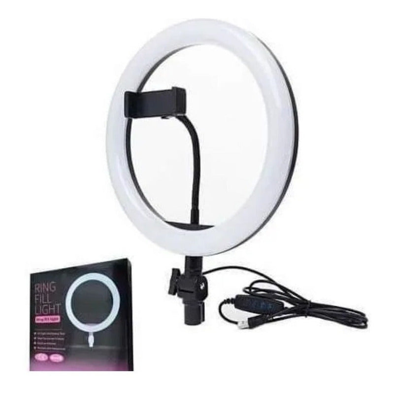 Aro De Luz Led Fotografía Selfie + Trípode + Control + Base Color De La Estructura Negro Color De La Luz Blanco 110v