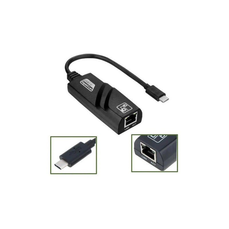 Adaptador Convertidor Tipo C A Ethernet Rj45 Red Gigabit Lan