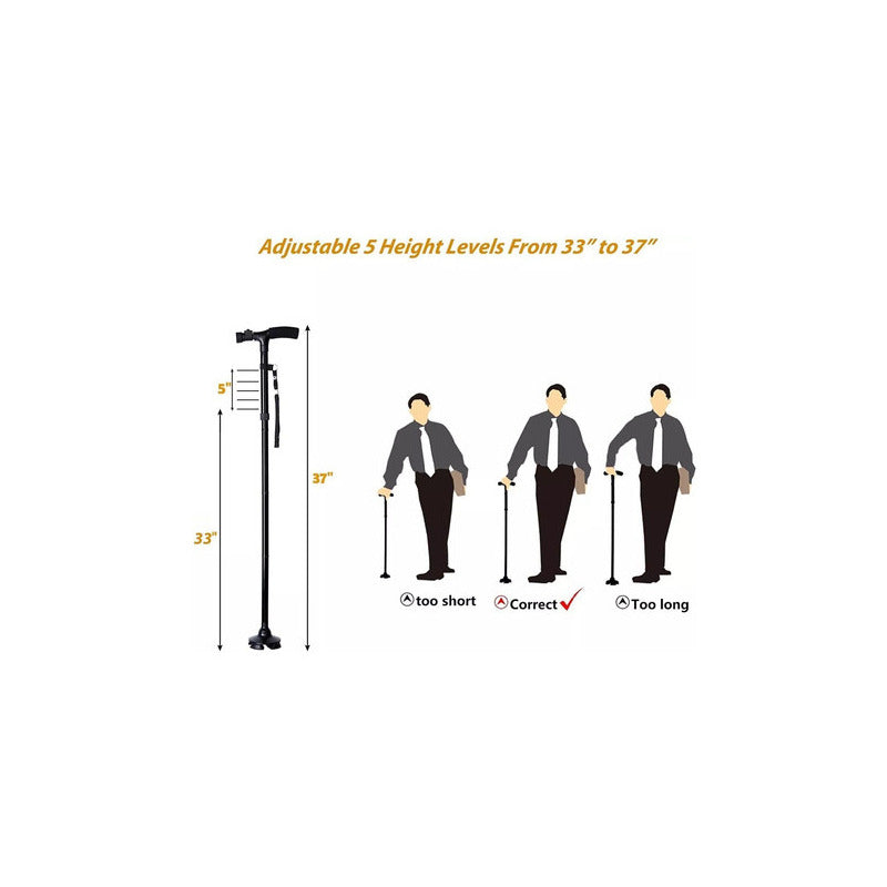 Baston Plegable Para Caminar Con Luz Led Base Articulada Col