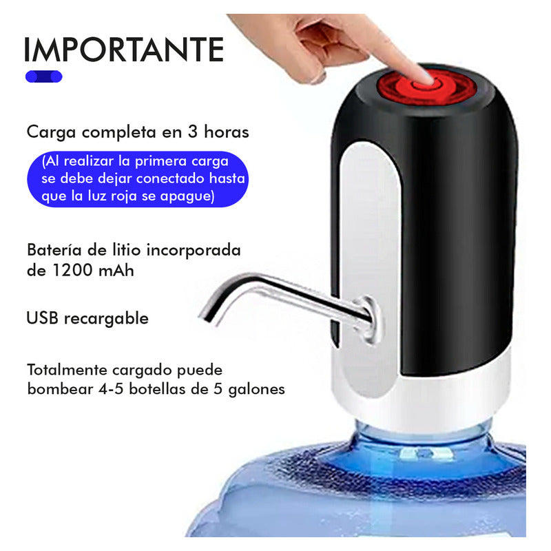 Dispensador De Agua Recargable Para Botellón Bomba Electrica Color Blanco