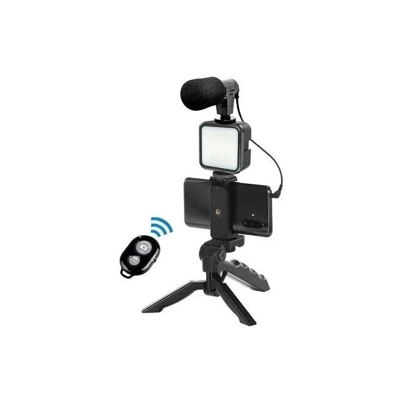 Estabilizador Soporte Celular Luz Led Micrófono + Control Color Negro