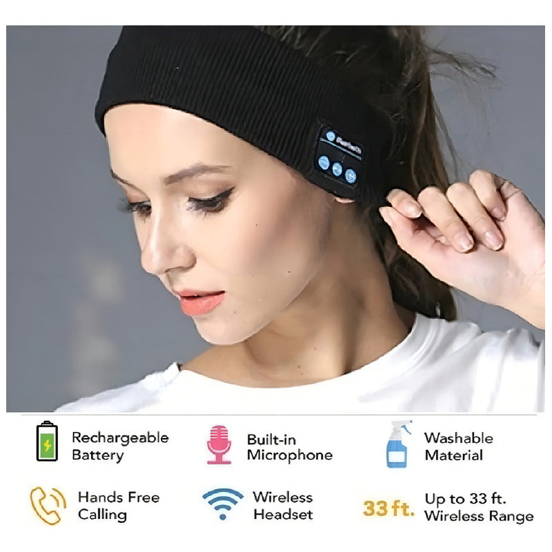 Diadema Balaca Banda Deportiva Con Audifonos Bluetooth Color Negro